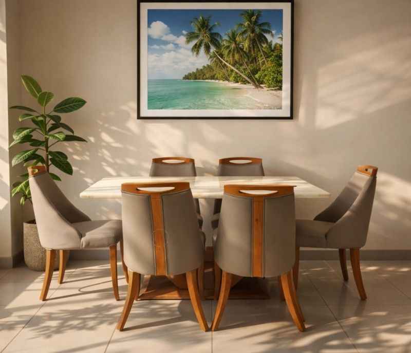 Sammy 6 Seater Diana Marble Dining Set with Premium Leatherette Upholstery (WF OTD)