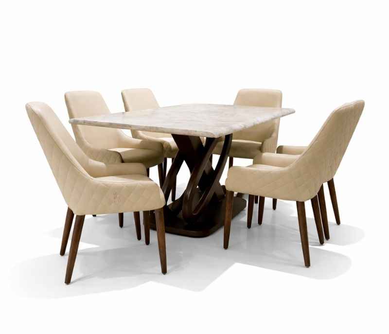 Image 2 for DT-52 /DC-364 Dining Set 1+6 Seater Ice Gry Marble Top (BS-WF)(BS-EC)