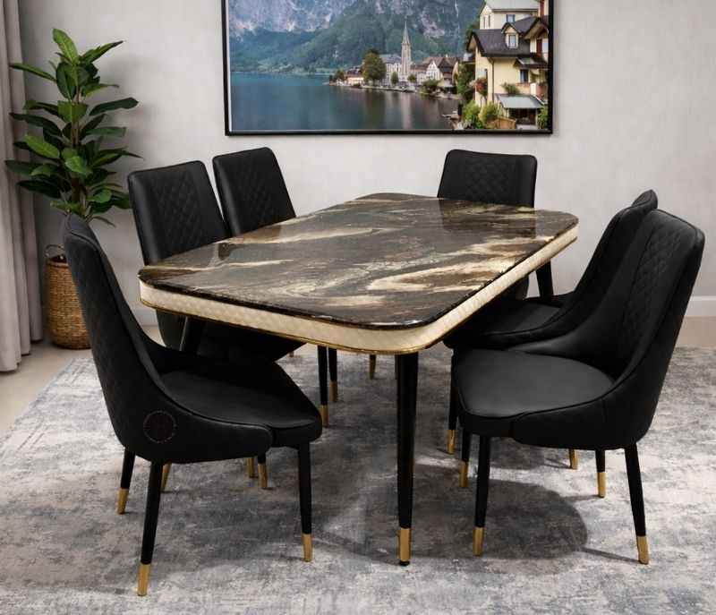 C140/307-Y10 Marble & Metal leg base with powder coated set 1+6 (BSK)