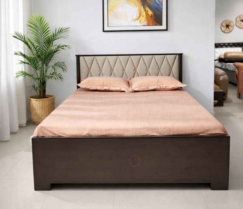 Kohinoor Cot Queen Size With Storage One Side Top Lifting And One Side Drawer (Velvet, Brown) (BTM)