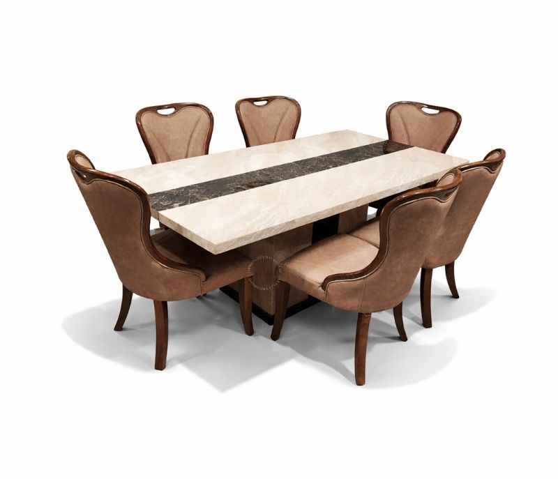 Image 3 for 372 Dinning table + 208 Chair Solid Rubber Wood Artificial Marble 1+6 Seater (CP)