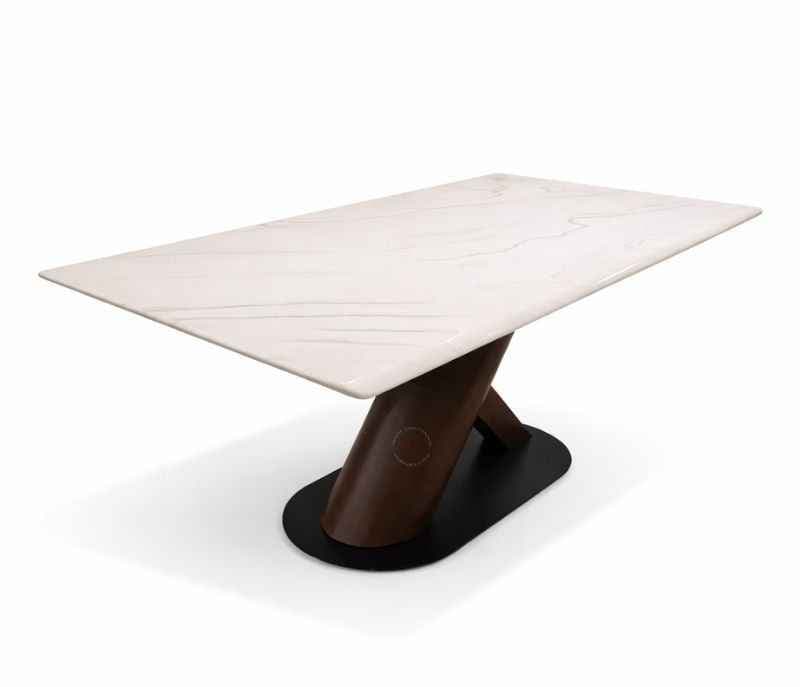 Image 2 for AXE 6 Seater Marble Dining Table with Wooden Base