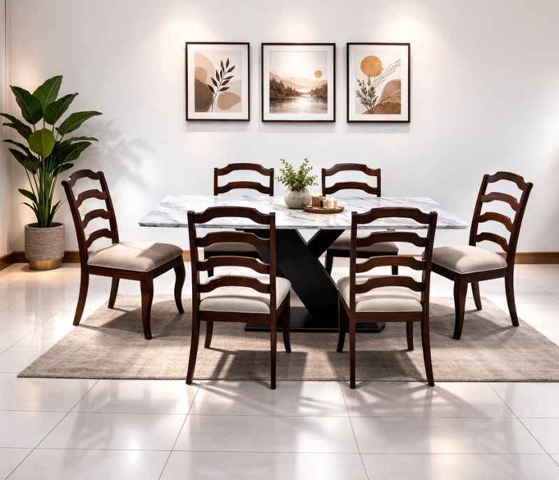 DC-Lion Dining Chair+Lilac Marble 6X3+DT-Axe-Ms-Dining Table (SKN)