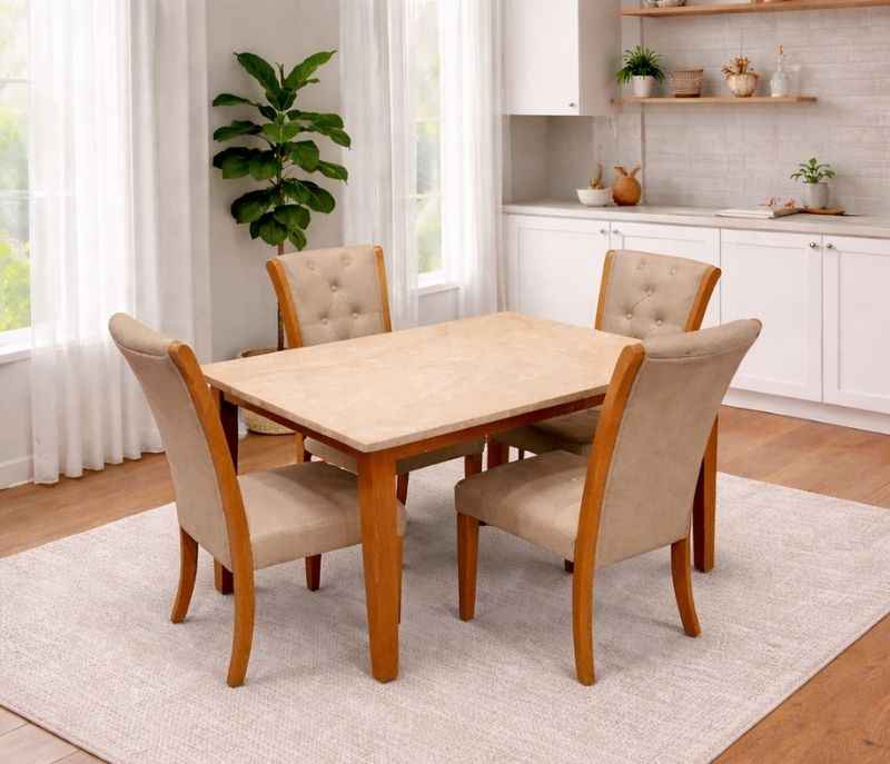 New Model 4 Seater Marble Dining Set with Rubber Wood and Leather (BSK)(BTM)(SK)(WF)(BWD)