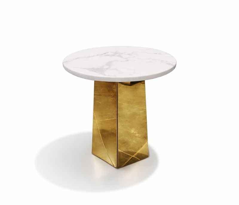 Image 2 for Corner Table 32 Gold Base Marble Top (HYD)
