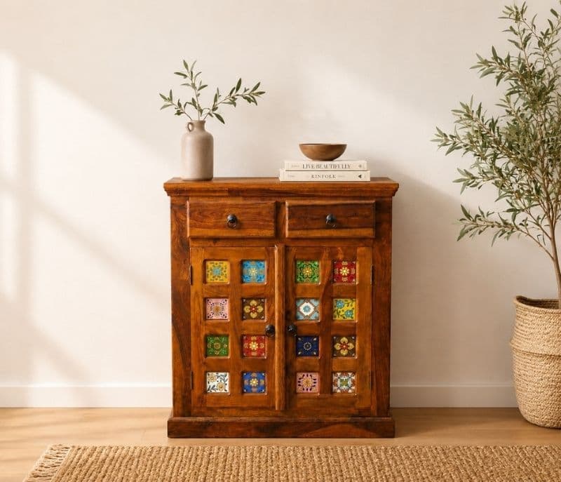 Tile 2-Door Sideboard Solid Sheesham Wood (Honey Finish) (SCV_PKU)