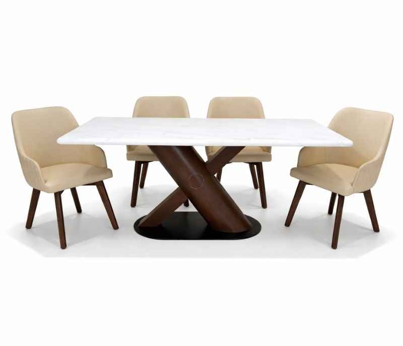 Image 3 for DT AXE /DC 334/8312 Dining table-1+4 chairs + Bench Ash wood and Ms plate with composite Marble Top (BSK)