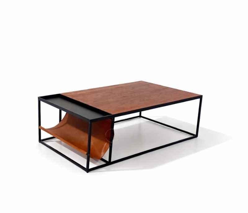 Image 3 for Leather CT Coffee table With Wooden Top And Metal Base (WF OTD)