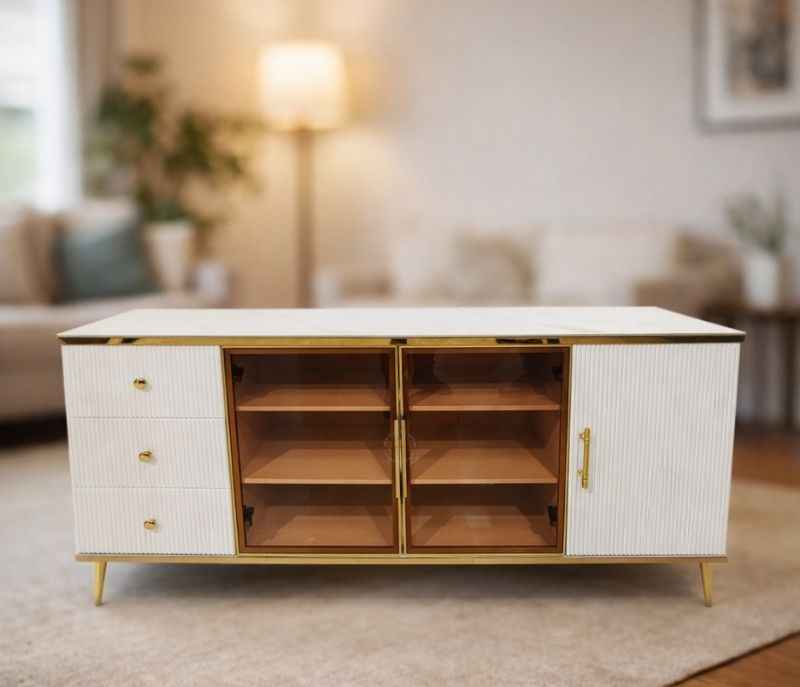 G6406 Side Board Cabinet  Ceramic With Duco Paint Finish With PVD Gold Metal Legs (HYD)