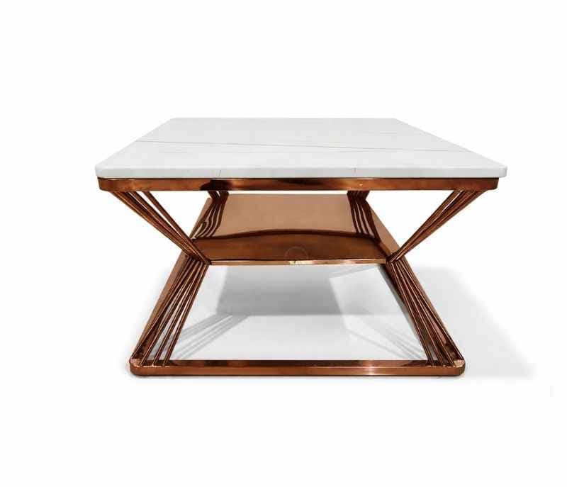 Image 5 for Centre Table 2 Marble Top And Down Metal With Rose Gold PVD (HYD)