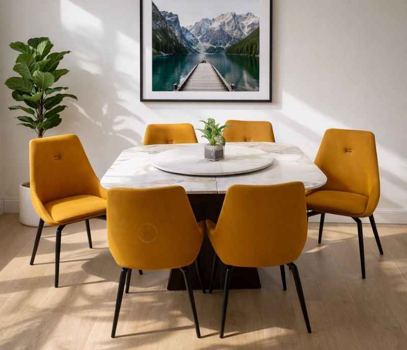 DT 6177/DC 971 6 Seater Marble Dinign Set with Premium Leatherette Upholstery (WF OTD)