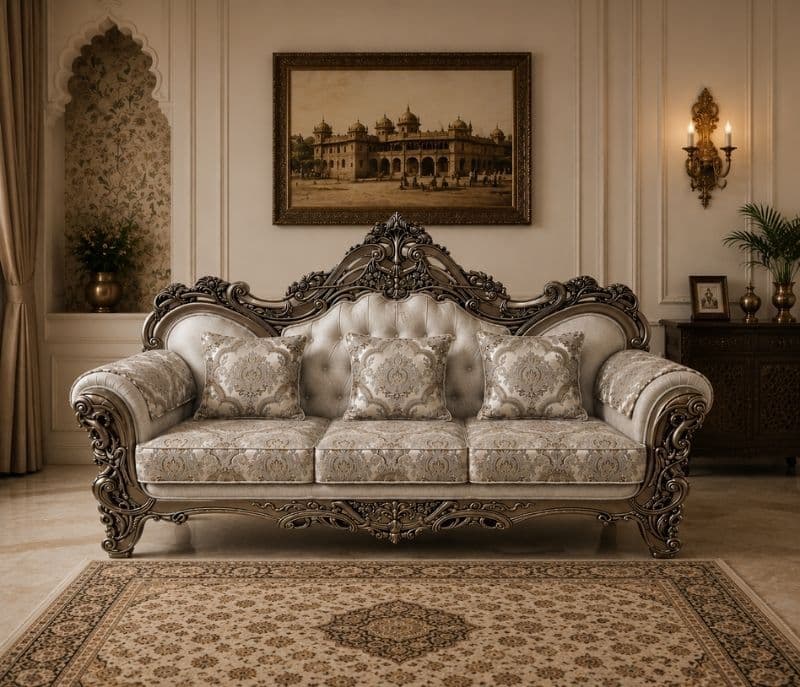 Image 3 for Carving Mughal-E-Azam Sofa Set 3+2+2+CT (OWD)