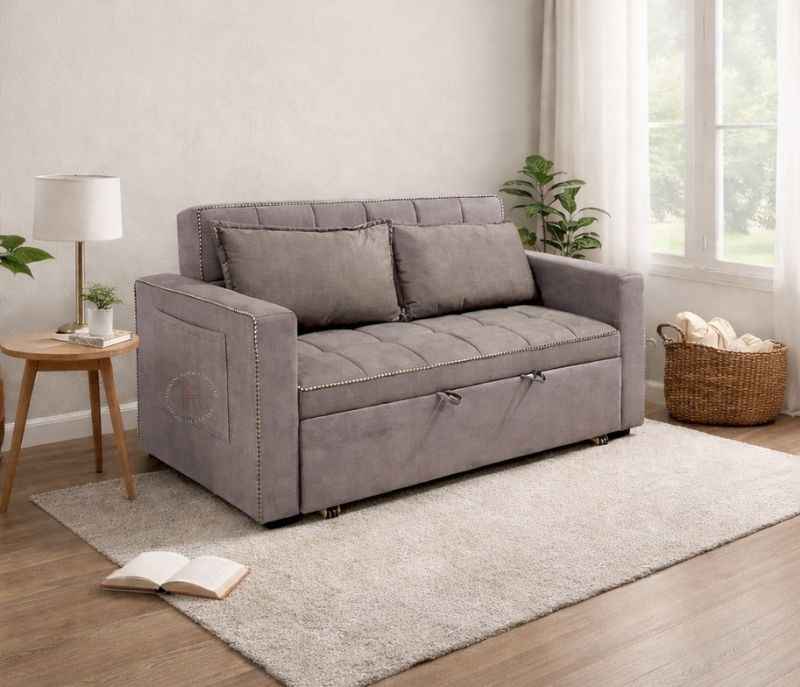 Anke Sofa Cum Bed 3 Seater (Suede, Grey) (WH)