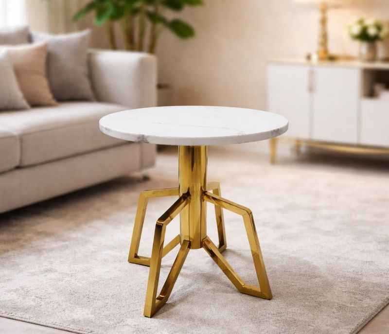 Corner Table 42 Marble Top With PVD Gold (HYD)