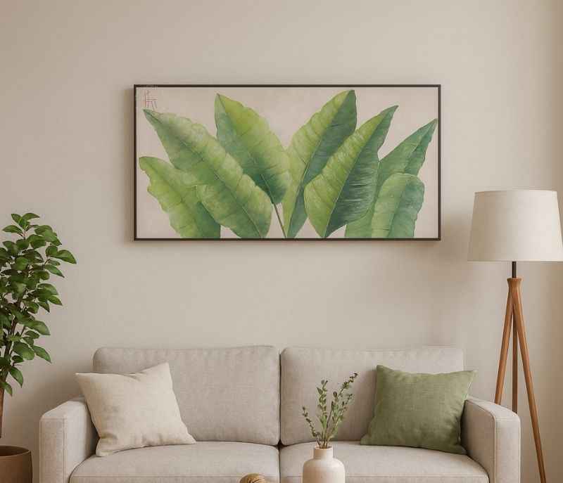 60X120 CM Hardbord Painting Green Leaf Painting For Wall Decoration, Multicolor, Nature