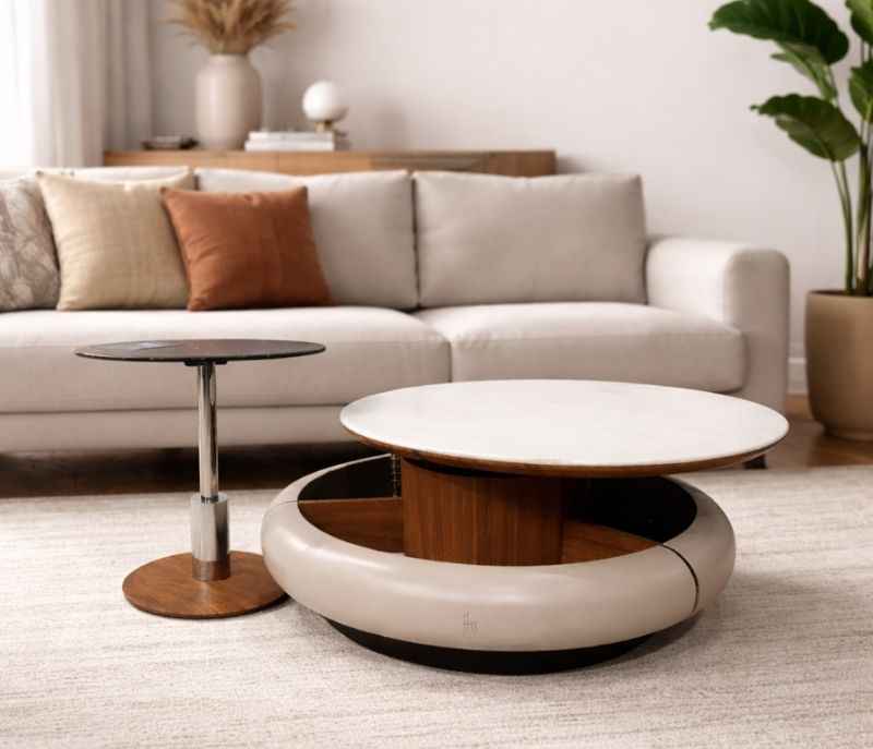 2370 Centre Table Marble Top and down wood base (HYD)