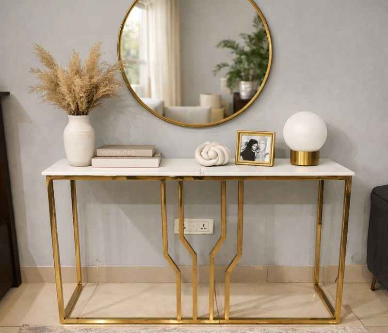 Image 3 for Con 957 Console Table Marble Top With PVD Gold Metal Base  (BTM OTD)