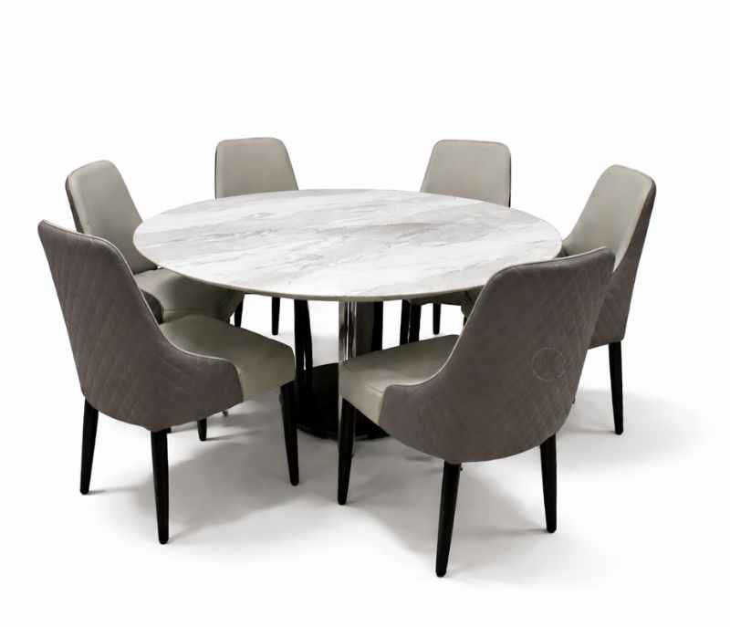 Image 3 for 623 6 Seater Marble and Rubberwood Dining Set with Premium Leatherette Upholstery (BWD)