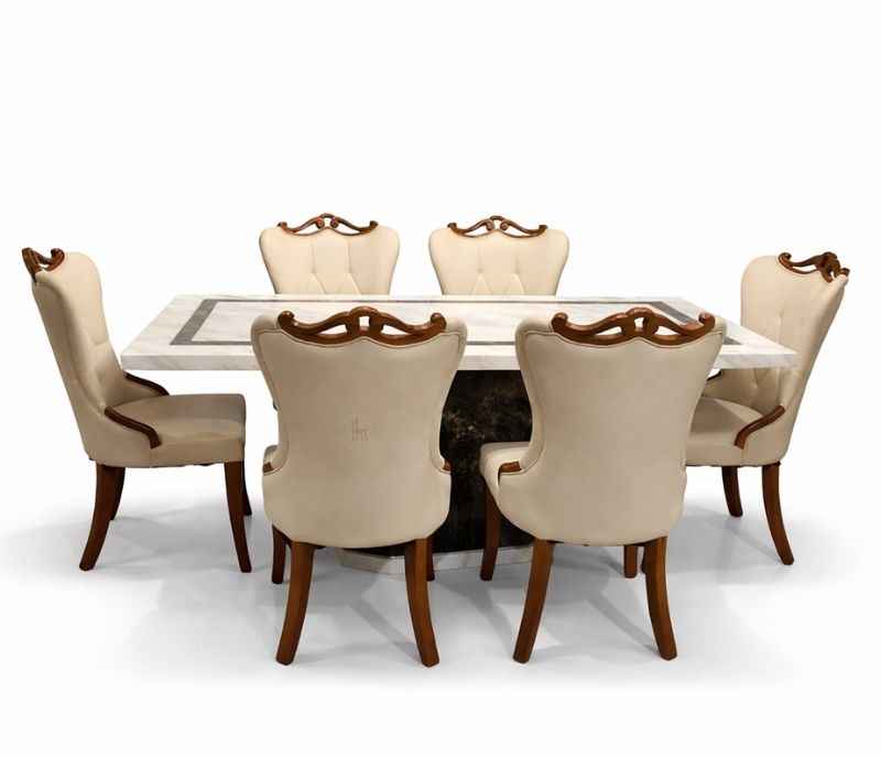 Image 11 for 606 6 Seater Marble Dining Set with Premium Leather Upholstery