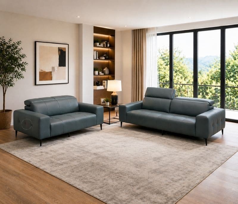 Sofa set 6564 Bluish Grey 3+2 Seater Pure Leather With Imported Pine Wood (HYD OTD)