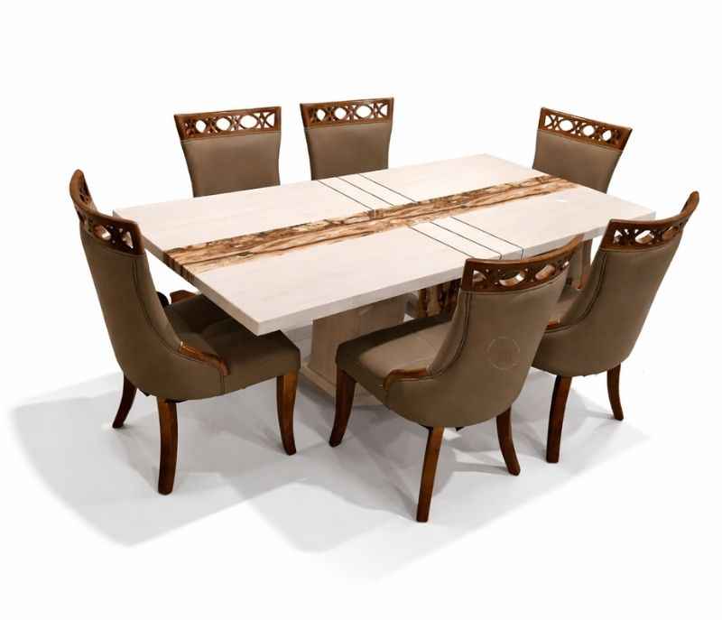 Image 4 for DT - 1061-1/3330 6 Seater Marble Dining Set with Premium Leatherette Upholstery