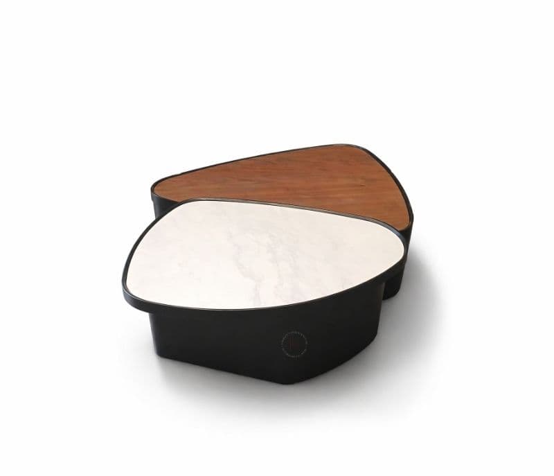 Image 3 for 2503 Centre Table Set Of 2 Marble Top And Wood Top With Wooden Base (HYD)