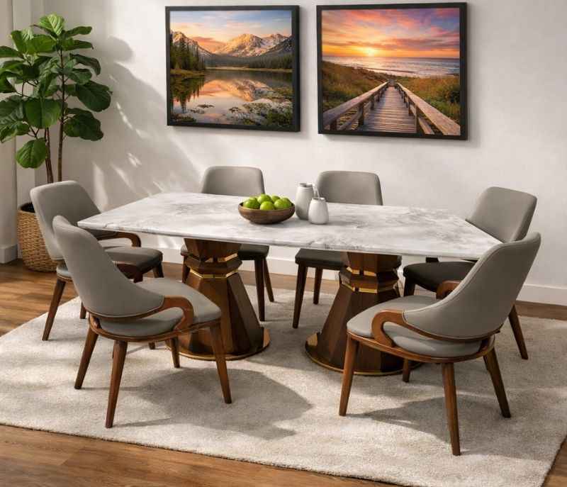 6657/654/8009 Marble Top 1+6 Dining Set (HYD)