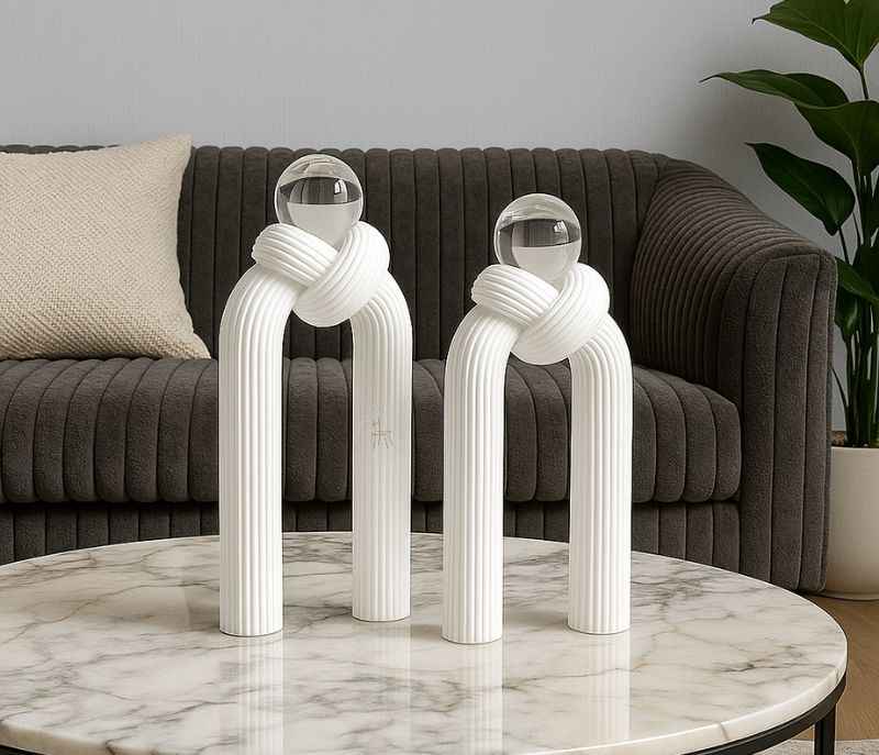 G-RA-28 A/B White Knot Figures with Crystal Ball Sphere