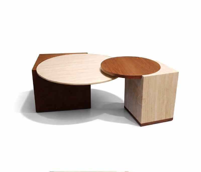 Image 3 for E290 Centre Table Plus Corner Table Marble Top With Wooden Base And Wood Top (HYD)
