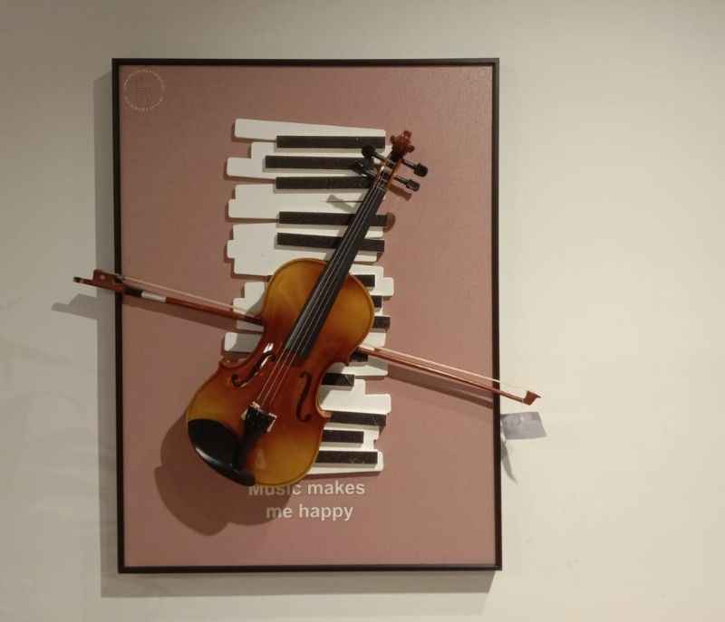 Image 2 for DM-D-FM-13 6613A Music-Themed Wall Frame – 3D Violin & Piano Keys Art Decor