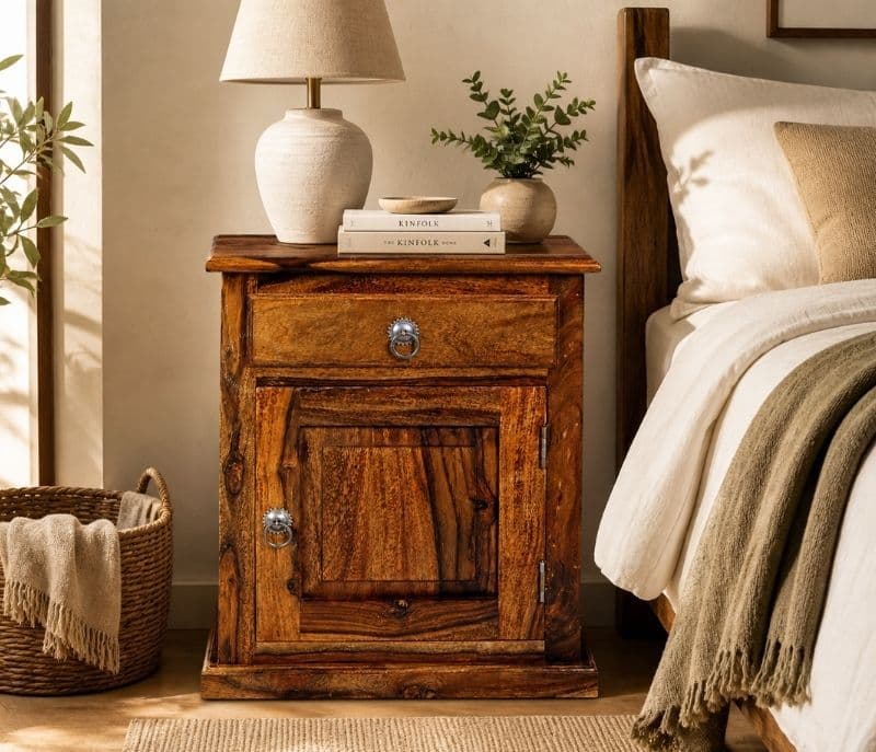 PAC Bed Side Table Solid Sheesham Wood Honey Finish (SCV _PKU)