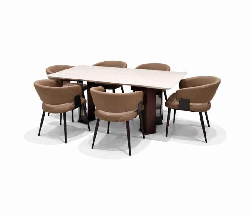 Image 2 for DINING TABLE 657+ DINING CHAIR Y173 Marble Top With Metal Base Support 1+6 Seater (HYD)