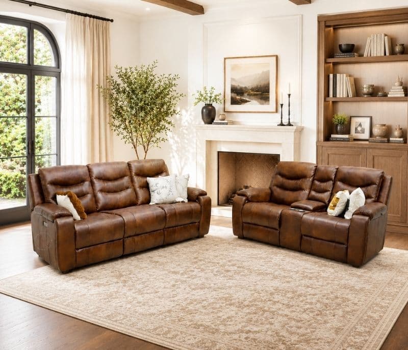 U70731HM  Manva 3MR+2MR+ Power Recliner Leather Fabric (BS-SKN)