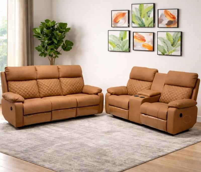 R20 3+2 Motorised Recliner with Console (Microsuede & Velvet, Brown) (KORA)(LGB)(EC)