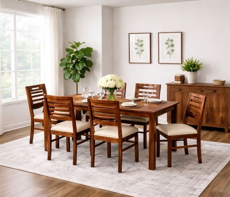 MH Premium Sheesham Wood 6 Seater Dining Set with Cushioned Chair (WH)