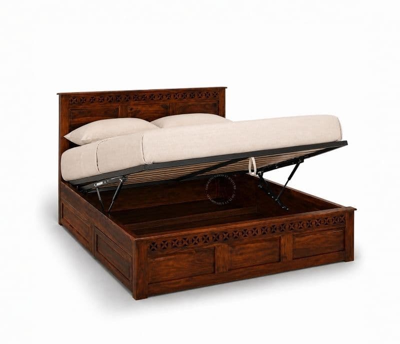 Image 6 for Rudolf Sheesham Wood Hydraulic Storage  Premium Solid Sheesham Wood Honey Finish (SCV _PKU)