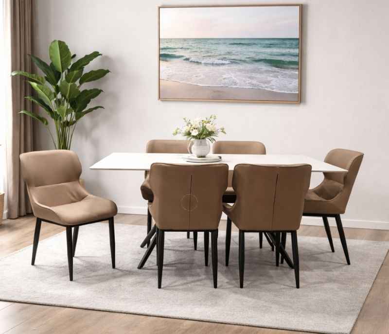 C 127/X009 1+6 Chair-Art Leather With Metal Base  BS-(CP)