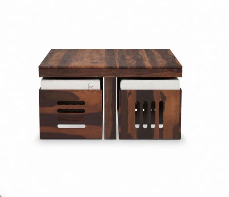 Image 8 for Odejia 4 Stool Center Table Solid Sheesham Wood With Cushions (SCV _PKU)