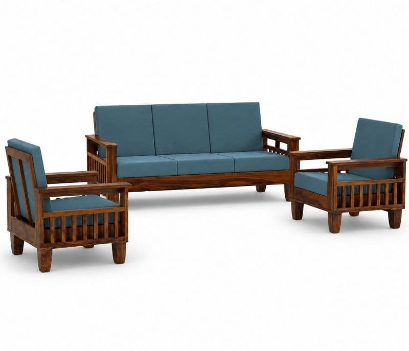 Image 2 for Sleek 3+1+1 Seater Sofa Set With Sheesham Wood(WI)