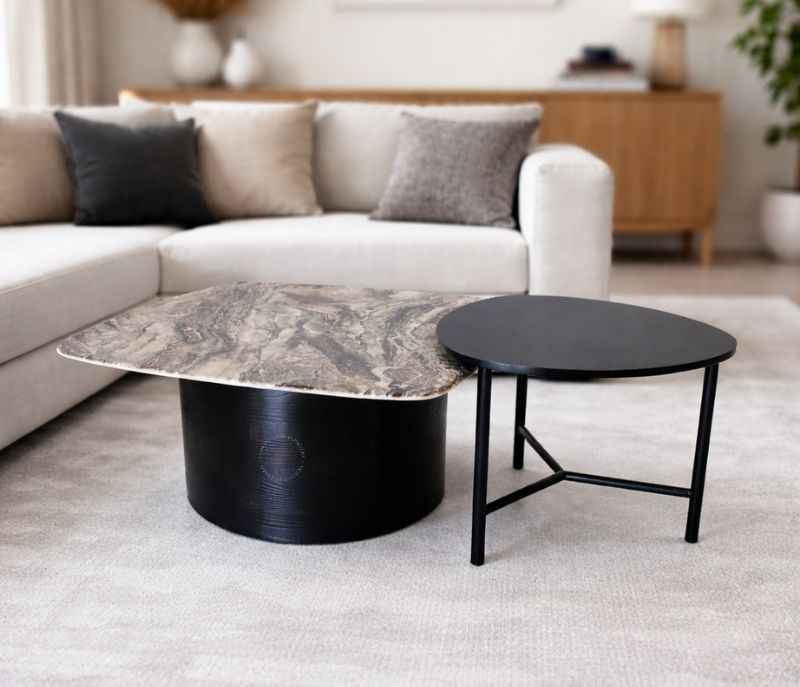 1089 Big Plus Small Marble Top With Ash Wood Base (HYD)