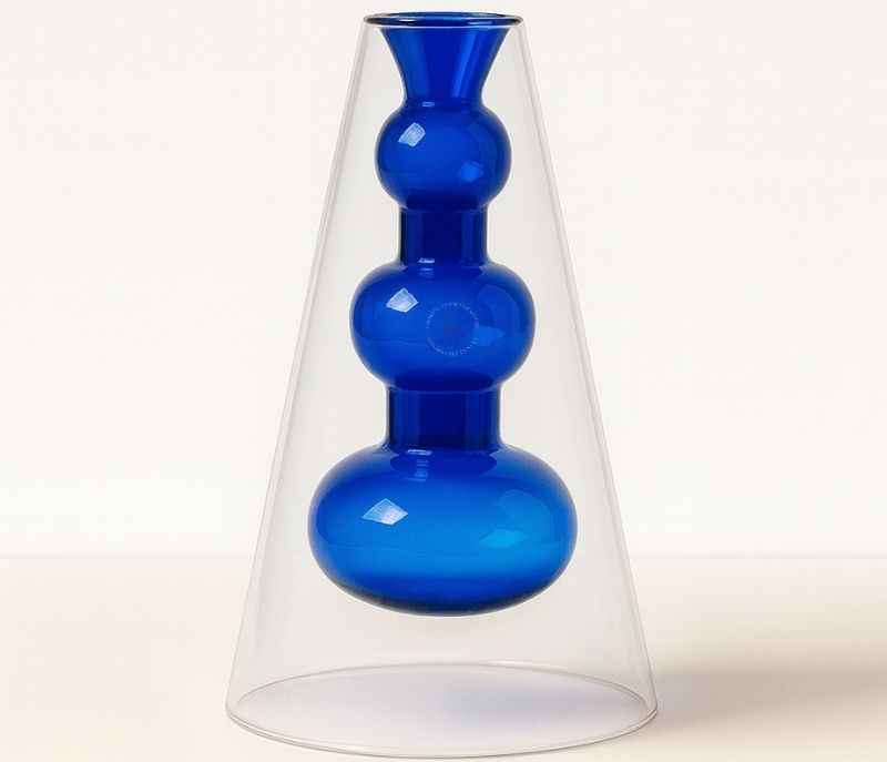 Image 2 for VM-13 Blue Glass Vases, Double Layer Crystal Transparent Multicoloured Vase for Hydroponic Home, Living Room, Office, Desktop Decoration (SKN)