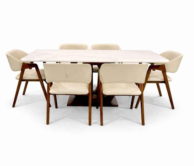 Image 3 for D/Set 6+1 DT- Axon/DC-370/ 1+6 Seater With Splesh Marble Top (size - 6×3) & Leatherette Dining Set (CP OTD)