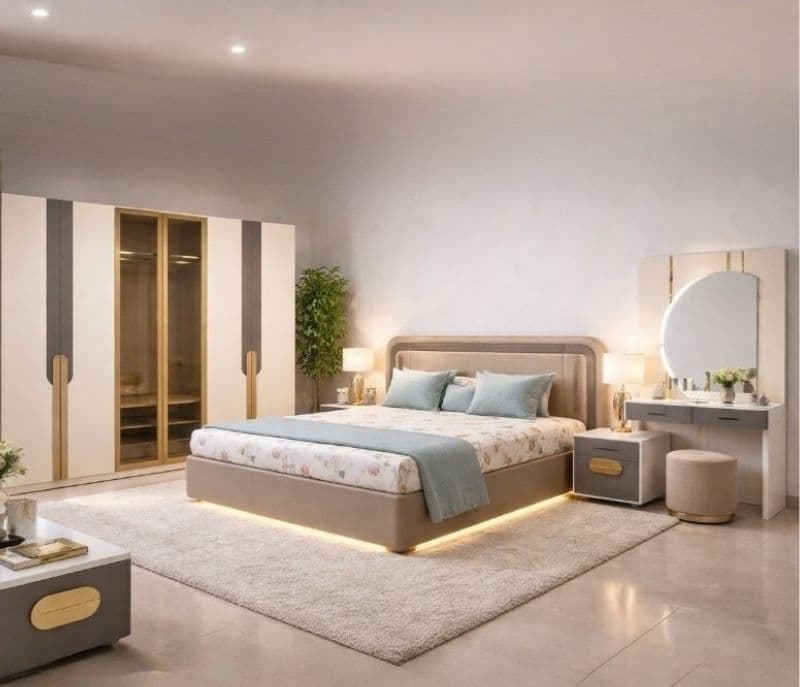 Image 3 for 45005 Bedroom Set King Size 72x78 With Hydraulic Storage + Dresser 2 Bed Side Table + 6 Door Wardrobe (KORA OTD)