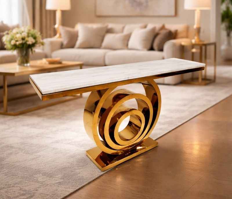 Console 58 Composite Marble Top With Metal PVD Gold Base (HYD)
