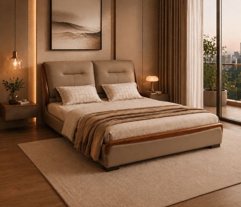 17915 King Size Bed Without Storage Leather Upholstered Bed And Pine Wood Frame (HYD)