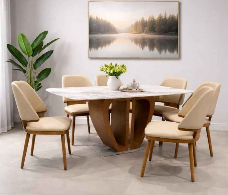 683/323 Imported Oak Wood With Pvd Rose Gold And Marble Set 1+6  BS-(CP)