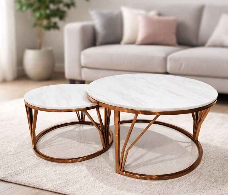 Centre Table 9 Marble Top and down metal base with Rose gold (HYD)