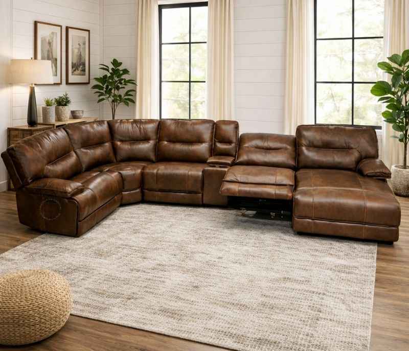 UX70048HM Laf PWR+Corner 1/4+ Armless PWR Recliner+ Armless Chair+RAF Push Back Chaise W/PHR+Staright Console +Armless Chair (HYD)