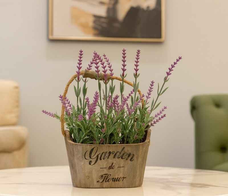 O-BO-110 Floral Arrangements Faux Lavender Flower Plant Home Office Décor 2 Pc Set