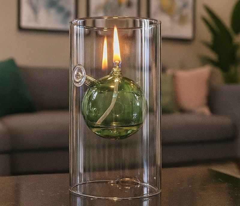 VM-09 Glass Oil Lamp Kerosene Lamp Tabletop Durable Desktop Party Desk Oil Lantern Green Home & Garden  Home Decor